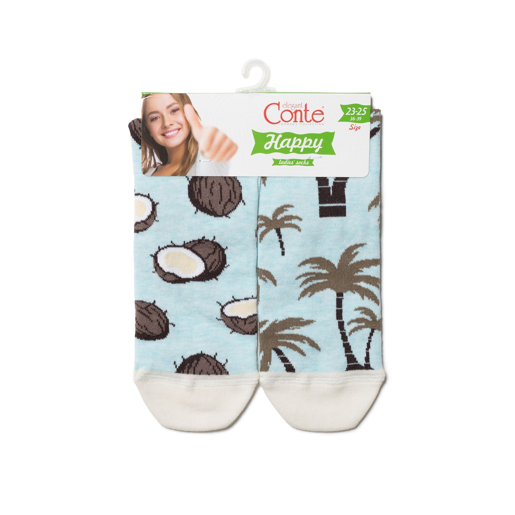Носки женские Conte Хлопковые носки HAPPY с рисунками Кокосы и пальмы 18С-227СП 165